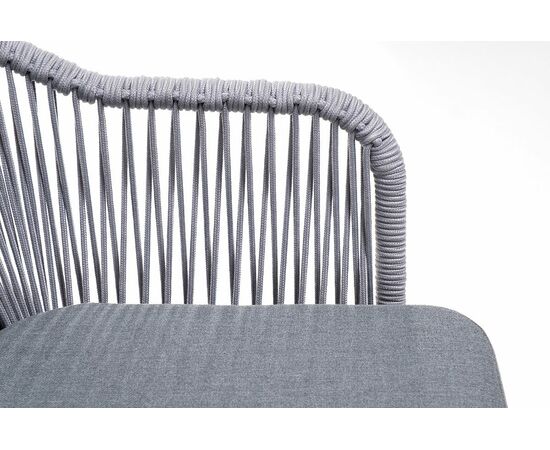 "Лион" стул плетеный из роупа, каркас из стали белый муар, роуп светло-серый круглый, ткань светло-серая, изображение 4 | Интернет магазин мебели и декора LifeDekor