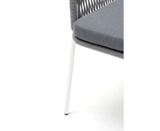 "Лион" стул плетеный из роупа, каркас из стали белый муар, роуп светло-серый круглый, ткань светло-серая, изображение 8 | Интернет магазин мебели и декора LifeDekor