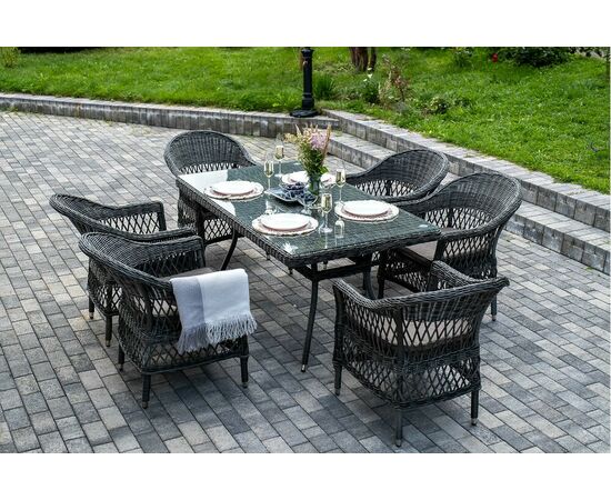 "Амароне" обеденная группа из искусственного ротанга на 6 персон, цвет графит | Интернет магазин мебели и декора LifeDekor