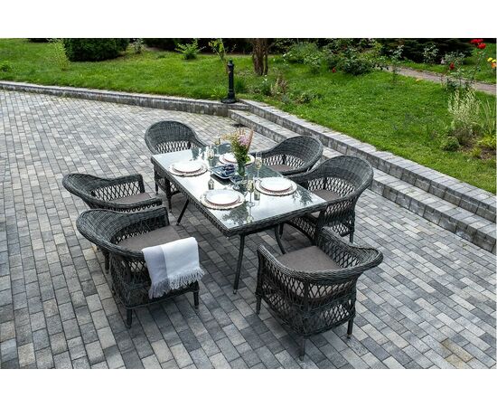 "Амароне" обеденная группа из искусственного ротанга на 6 персон, цвет графит, изображение 2 | Интернет магазин мебели и декора LifeDekor