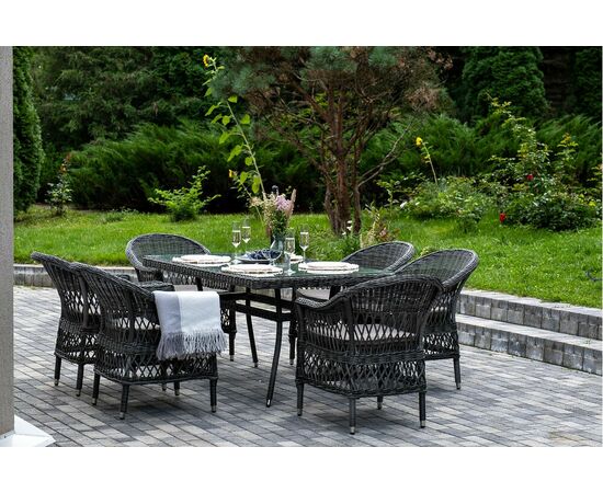 "Амароне" обеденная группа из искусственного ротанга на 6 персон, цвет графит, изображение 3 | Интернет магазин мебели и декора LifeDekor