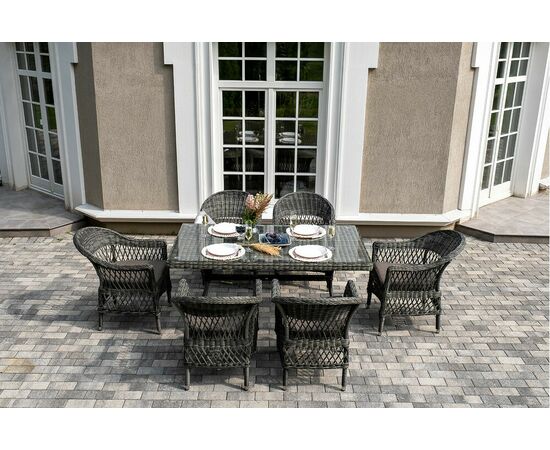 "Амароне" обеденная группа из искусственного ротанга на 6 персон, цвет графит, изображение 4 | Интернет магазин мебели и декора LifeDekor