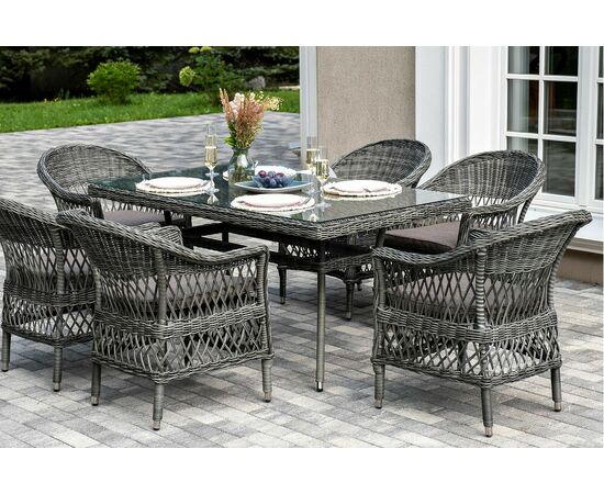 "Амароне" обеденная группа из искусственного ротанга на 6 персон, цвет графит, изображение 5 | Интернет магазин мебели и декора LifeDekor