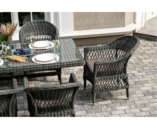 "Амароне" обеденная группа из искусственного ротанга на 6 персон, цвет графит, изображение 6 | Интернет магазин мебели и декора LifeDekor