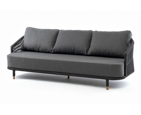 "Верона" диван 3-местный плетеный из роупа, каркас алюминий темно-серый (RAL7024) муар, роуп темно-серый круглый, ткань темно-серая 027 | Интернет магазин мебели и декора LifeDekor