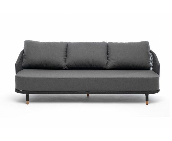 "Верона" диван 3-местный плетеный из роупа, каркас алюминий темно-серый (RAL7024) муар, роуп темно-серый круглый, ткань темно-серая 027, изображение 3 | Интернет магазин мебели и декора LifeDekor