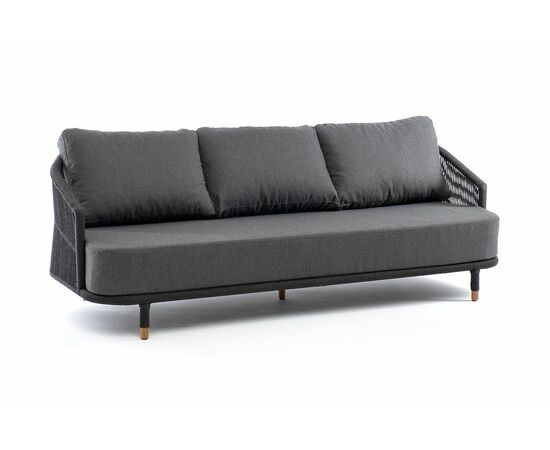 "Верона" диван 3-местный плетеный из роупа, каркас алюминий темно-серый (RAL7024) муар, роуп темно-серый круглый, ткань темно-серая 027, изображение 4 | Интернет магазин мебели и декора LifeDekor