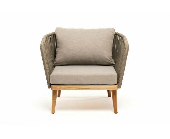 "Мальорка" кресло плетеное из роупа, основание дуб, роуп серо-коричневый 23мм, ткань бежевая 052, изображение 2 | Интернет магазин мебели и декора LifeDekor