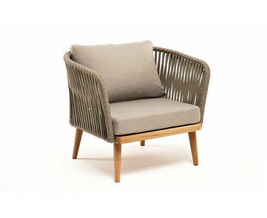 "Мальорка" кресло плетеное из роупа, основание дуб, роуп серо-коричневый 23мм, ткань бежевая 052, изображение 3 | Интернет магазин мебели и декора LifeDekor