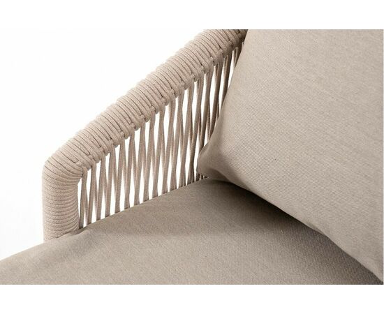 "Верона" диван 3-местный плетеный из роупа, каркас алюминий белый муар, роуп бежевый круглый, ткань бежевая 15052, изображение 5 | Интернет магазин мебели и декора LifeDekor