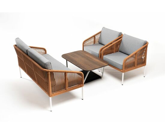 "Канны" лаунж-зона 4-местная из роупа со столом "Глория" цвет "дуб", каркас алюминиевый белый, роуп оранжевый меланж, изображение 4 | Интернет магазин мебели и декора LifeDekor