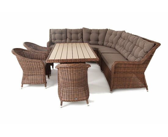 "Бергамо" обеденная группа угловая из искусственного ротанга, цвет коричневый, изображение 2 | Интернет магазин мебели и декора LifeDekor