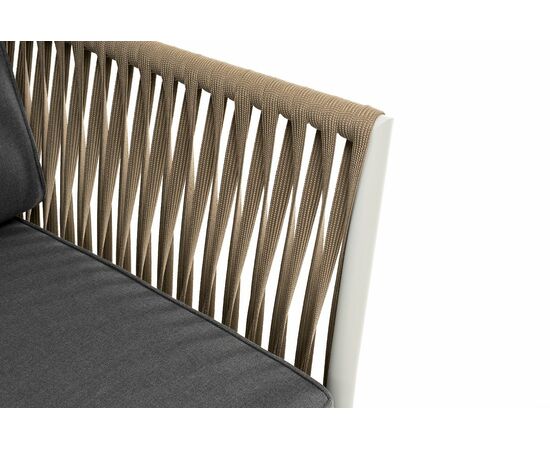 "Касабланка" диван 2-местный плетеный из роупа, каркас алюминий светло-серый (RAL7035) шагрень, роуп серо-коричневый 23мм, ткань бежевая интерьерная, изображение 4 | Интернет магазин мебели и декора LifeDekor