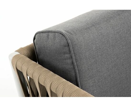 "Касабланка" диван 2-местный плетеный из роупа, каркас алюминий светло-серый (RAL7035) шагрень, роуп серо-коричневый 23мм, ткань бежевая интерьерная, изображение 6 | Интернет магазин мебели и декора LifeDekor