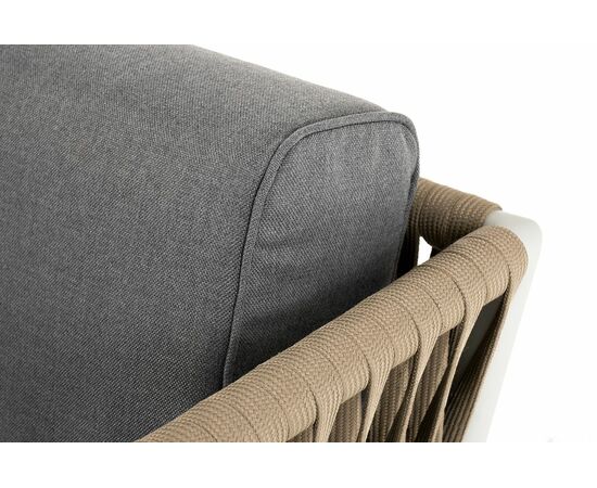 "Касабланка" диван 2-местный плетеный из роупа, каркас алюминий светло-серый (RAL7035) шагрень, роуп серо-коричневый 23мм, ткань бежевая интерьерная, изображение 11 | Интернет магазин мебели и декора LifeDekor