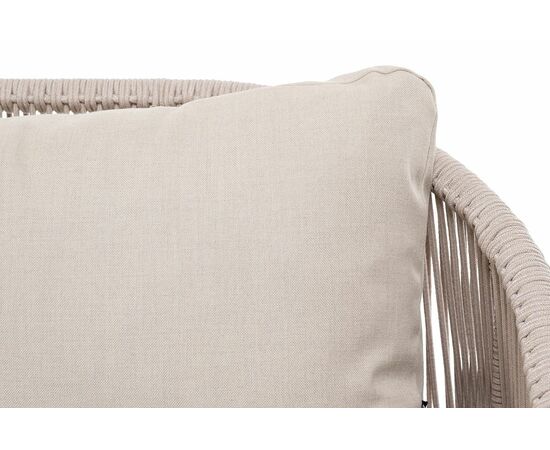 "Милан" диван 3-местный плетеный из роупа, каркас алюминий белый муар, роуп бежевый круглый, ткань бежевая 052, изображение 7 | Интернет магазин мебели и декора LifeDekor
