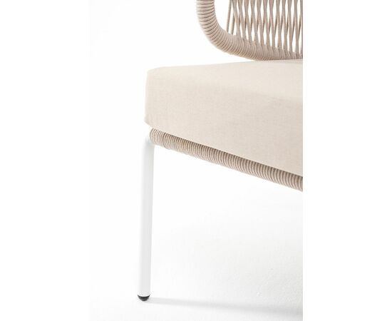 "Милан" диван 3-местный плетеный из роупа, каркас алюминий белый муар, роуп бежевый круглый, ткань бежевая 052, изображение 8 | Интернет магазин мебели и декора LifeDekor