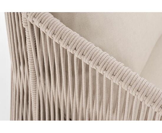 "Милан" диван 3-местный плетеный из роупа, каркас алюминий белый муар, роуп бежевый круглый, ткань бежевая 052, изображение 9 | Интернет магазин мебели и декора LifeDekor