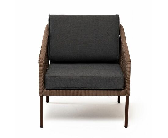 "Канны" кресло плетеное из роупа, каркас алюминий коричневый (RAL8016) муар, роуп коричневый круглый, ткань темно-серая 027, изображение 2 | Интернет магазин мебели и декора LifeDekor