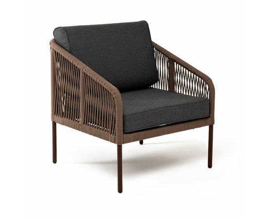 "Канны" кресло плетеное из роупа, каркас алюминий коричневый (RAL8016) муар, роуп коричневый круглый, ткань темно-серая 027, изображение 3 | Интернет магазин мебели и декора LifeDekor