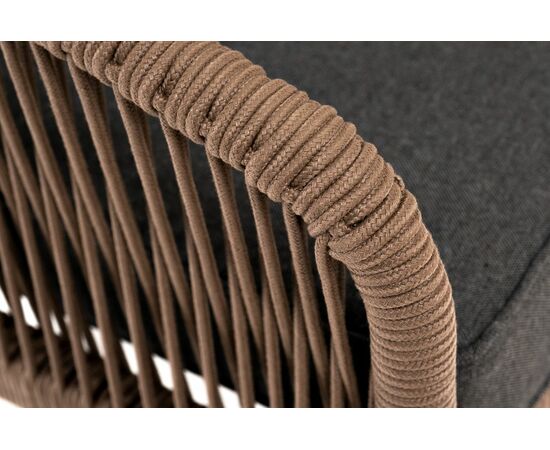 "Канны" кресло плетеное из роупа, каркас алюминий коричневый (RAL8016) муар, роуп коричневый круглый, ткань темно-серая 027, изображение 5 | Интернет магазин мебели и декора LifeDekor