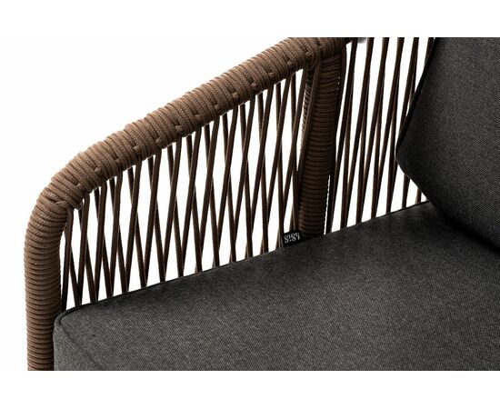 "Канны" кресло плетеное из роупа, каркас алюминий коричневый (RAL8016) муар, роуп коричневый круглый, ткань темно-серая 027, изображение 7 | Интернет магазин мебели и декора LifeDekor