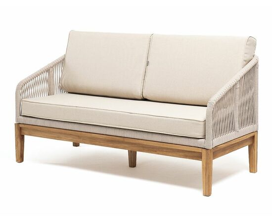 "Канны" диван 2-местный плетеный из роупа, основание дуб, роуп бежевый круглый, ткань бежевая 15052 | Интернет магазин мебели и декора LifeDekor