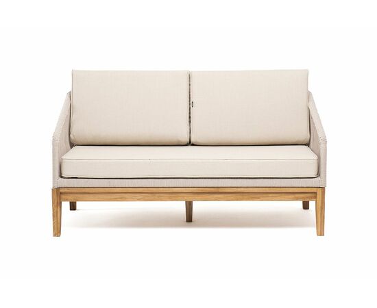 "Канны" диван 2-местный плетеный из роупа, основание дуб, роуп бежевый круглый, ткань бежевая 15052, изображение 2 | Интернет магазин мебели и декора LifeDekor