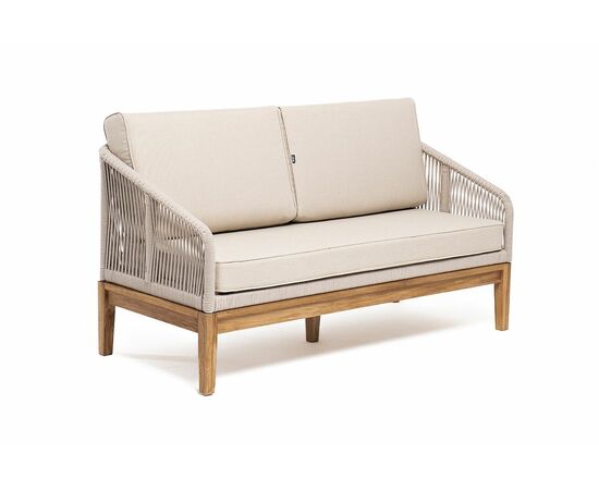 "Канны" диван 2-местный плетеный из роупа, основание дуб, роуп бежевый круглый, ткань бежевая 15052, изображение 3 | Интернет магазин мебели и декора LifeDekor