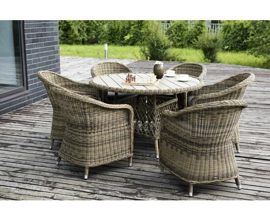 "Равенна" плетеное кресло из искусственного ротанга, цвет соломенный с серой подушкой, изображение 5 | Интернет магазин мебели и декора LifeDekor