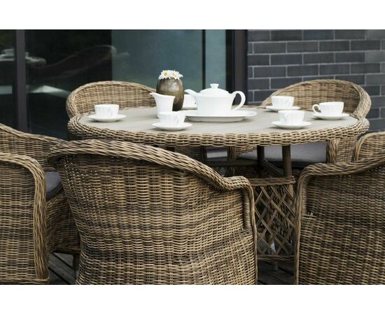 "Равенна" плетеное кресло из искусственного ротанга, цвет соломенный с серой подушкой, изображение 6 | Интернет магазин мебели и декора LifeDekor