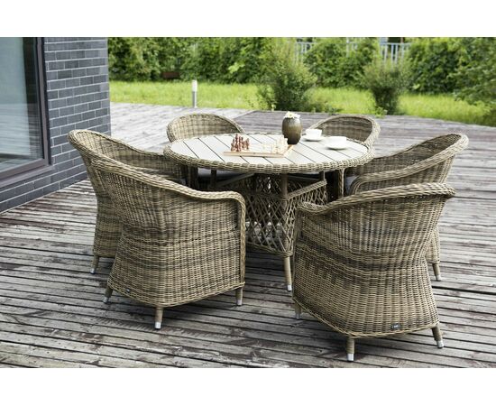 "Равенна" плетеное кресло из искусственного ротанга, цвет соломенный с серой подушкой, изображение 7 | Интернет магазин мебели и декора LifeDekor