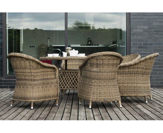 "Равенна" плетеное кресло из искусственного ротанга, цвет соломенный с серой подушкой, изображение 8 | Интернет магазин мебели и декора LifeDekor