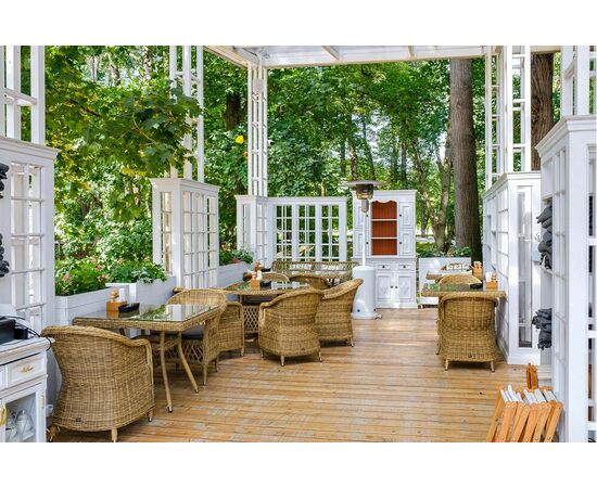 "Равенна" плетеное кресло из искусственного ротанга, цвет соломенный с серой подушкой, изображение 10 | Интернет магазин мебели и декора LifeDekor