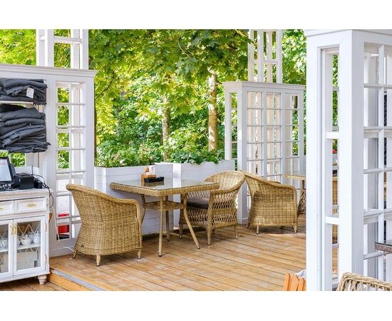 "Равенна" плетеное кресло из искусственного ротанга, цвет соломенный с серой подушкой, изображение 11 | Интернет магазин мебели и декора LifeDekor