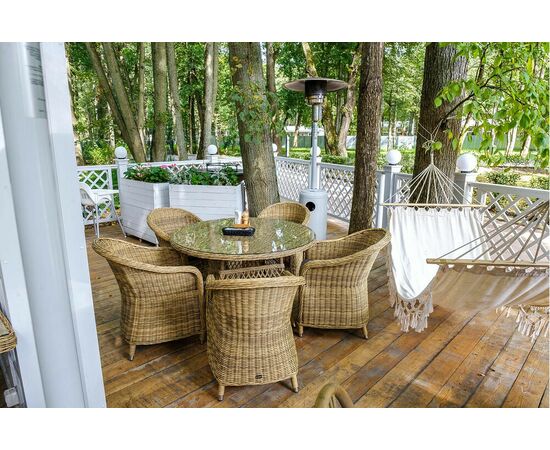 "Равенна" плетеное кресло из искусственного ротанга, цвет соломенный с серой подушкой, изображение 13 | Интернет магазин мебели и декора LifeDekor