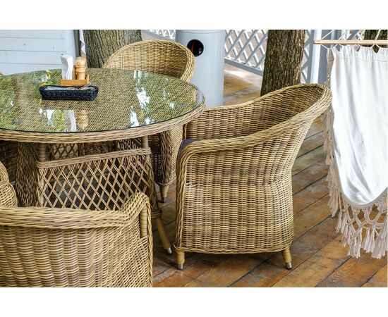 "Равенна" плетеное кресло из искусственного ротанга, цвет соломенный с серой подушкой, изображение 14 | Интернет магазин мебели и декора LifeDekor