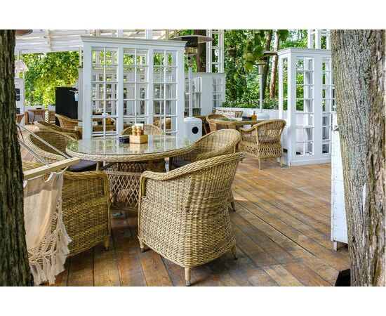 "Равенна" плетеное кресло из искусственного ротанга, цвет соломенный с серой подушкой, изображение 15 | Интернет магазин мебели и декора LifeDekor