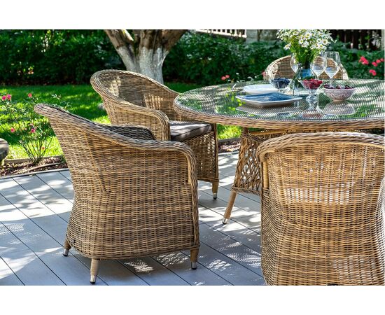 "Равенна" плетеное кресло из искусственного ротанга, цвет соломенный с серой подушкой, изображение 38 | Интернет магазин мебели и декора LifeDekor