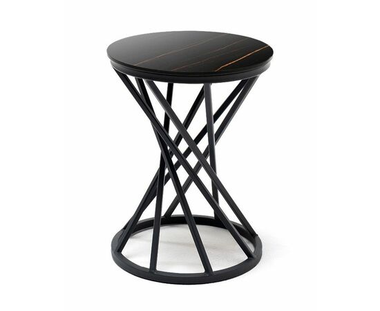 "Сантьяго" журнальный стол из HPL круглый Ø40 H55, каркас из стали темно-серый (RAL 7024), цвет столешницы "черный мрамор" | Интернет магазин мебели и декора LifeDekor