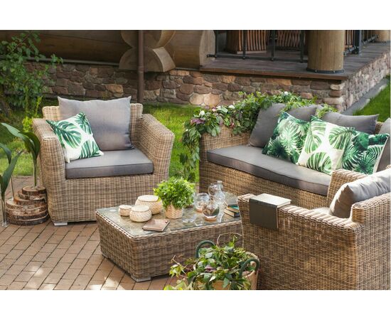 "Капучино" лаунж-зона из искусственного ротанга, цвет соломенный, изображение 2 | Интернет магазин мебели и декора LifeDekor