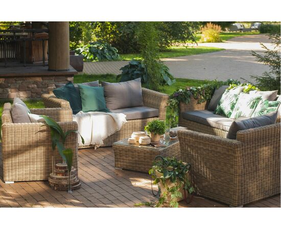 "Капучино Дабл" лаунж-зона из искусственного ротанга, цвет соломенный, изображение 2 | Интернет магазин мебели и декора LifeDekor