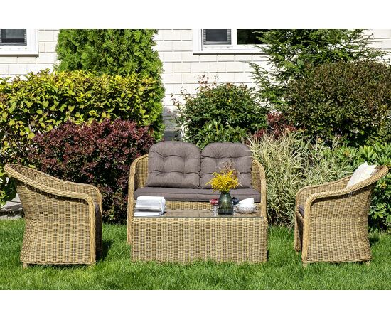 "Равенна" лаунж-зона из искусственного ротанга, цвет соломенный | Интернет магазин мебели и декора LifeDekor