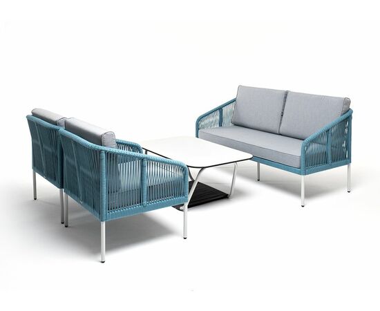 "Канны" лаунж-зона 4-местная из роупа со столом "Гранада" (серый гранит), основание дуб, роуп коричневый, ткань бежевая | Интернет магазин мебели и декора LifeDekor