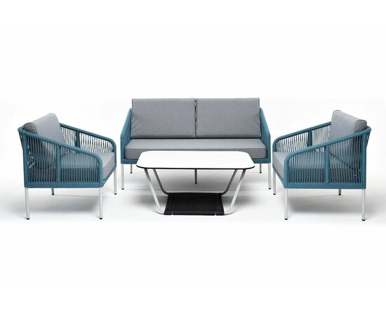 "Канны" лаунж-зона 4-местная из роупа со столом "Гранада" (серый гранит), основание дуб, роуп коричневый, ткань бежевая, изображение 2 | Интернет магазин мебели и декора LifeDekor