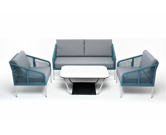 "Канны" лаунж-зона 4-местная из роупа со столом "Гранада" (серый гранит), основание дуб, роуп коричневый, ткань бежевая, изображение 3 | Интернет магазин мебели и декора LifeDekor