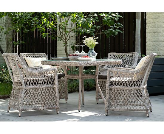 "Айриш" обеденная группа плетеная на 4 персоны, цвет бежевый, изображение 2 | Интернет магазин мебели и декора LifeDekor