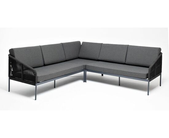 "Канны" диван модульный плетеный из роупа, каркас алюминий темно-серый (RAL7024), роуп темно-серый круглый, ткань темно-серая | Интернет магазин мебели и декора LifeDekor
