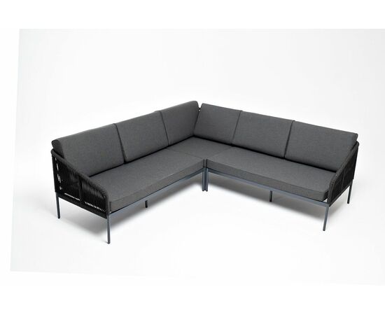 "Канны" диван модульный плетеный из роупа, каркас алюминий темно-серый (RAL7024), роуп темно-серый круглый, ткань темно-серая, изображение 2 | Интернет магазин мебели и декора LifeDekor