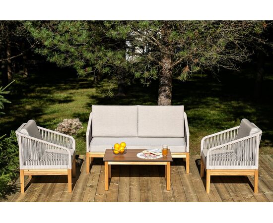 "Канны" лаунж-зона 4-местная из роупа со столиком "Канны" цвета "дуб", основание дуб, роуп бежевый, изображение 2 | Интернет магазин мебели и декора LifeDekor